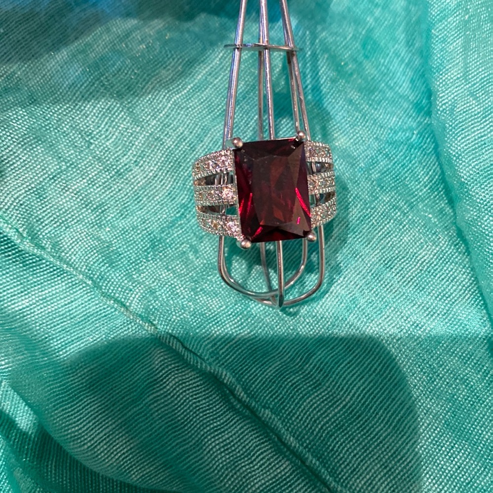 Jtv Ruby Rectangular Stone On Sterling Silver Siz… - image 1